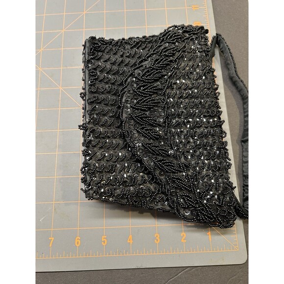 Vintage Black Beaded and Sequins Handbag Made In Hong Kong Evening Bag - Picture 8 of 8